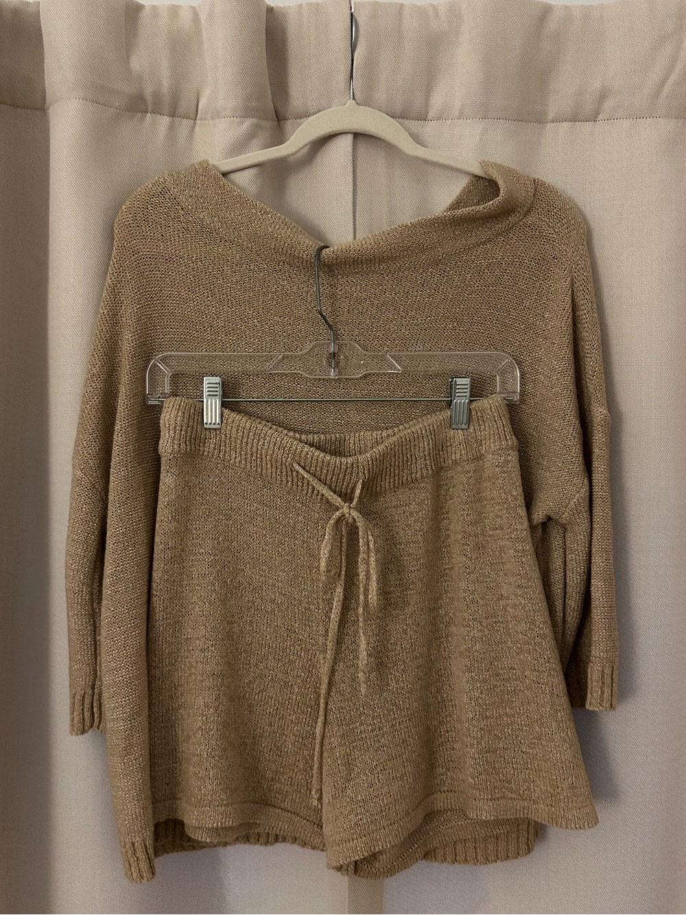 Cozy Off-Shoulder Knit Sweater Set in Beige